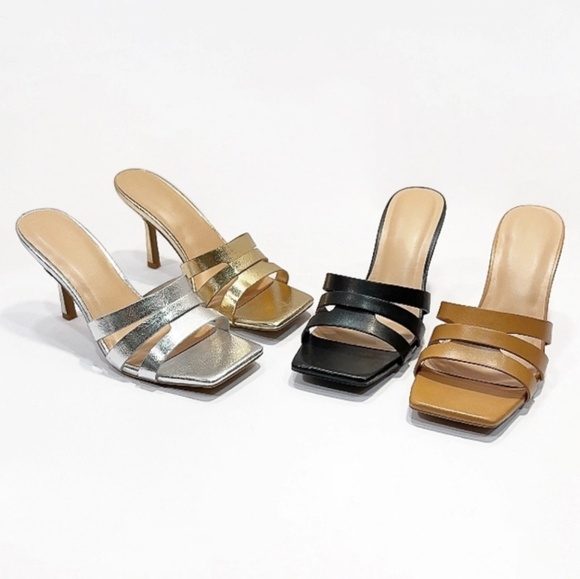 #474 🛑35 (6.5,7.5,8.5,9,10)OPEN TOE TRIPLE STRAPS SLIP ON STILETTO  HEELS - Picture 2 of 3